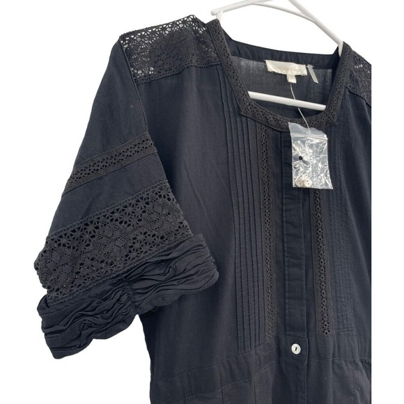 LOVESHACKFANCY Size S Black Edie Cotton Lace Fit & Flare Midi Dress - Picture 6 of 16